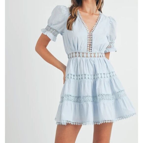 Mable Poplin Lace Trim Mini Dress M - Picture 1 of 9